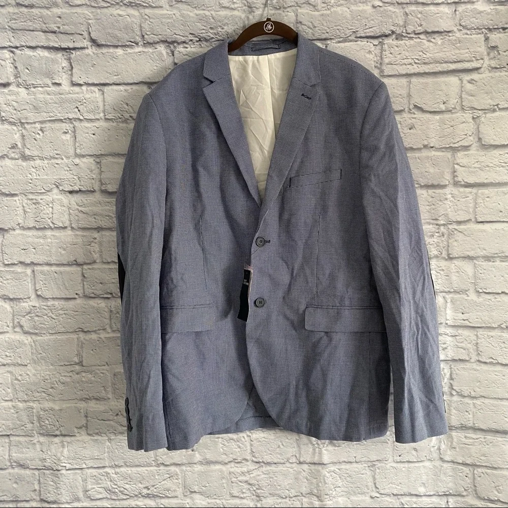 NWT H&M Men's Blue Slim Fit Elbow Patch Blazer Jacket Size 44 - Picture 1 of 5